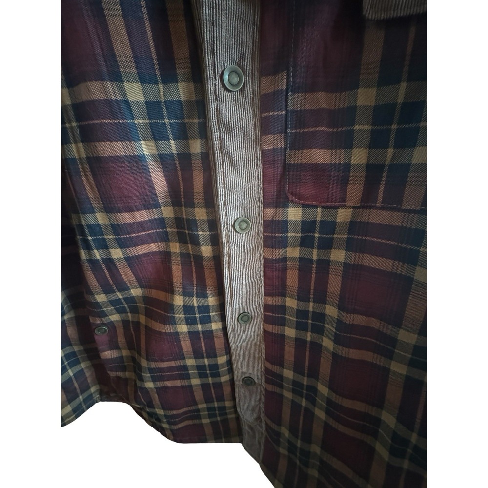 Men's XL Sherpa Lined Red Tartan Plaid Jacket Brown Corduroy Yoke & Placket - Picture 5 of 14